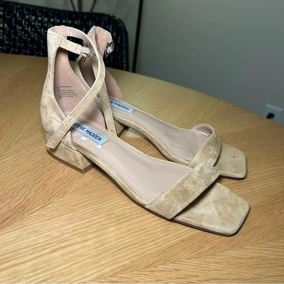 Steve Madden Nude Suede Heeled Sandals - Picture 2 of 6